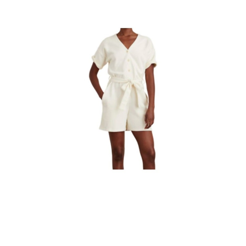 Alex Mill Romper Women Medium White French Terry Tie Waist Button Front NWOT 2